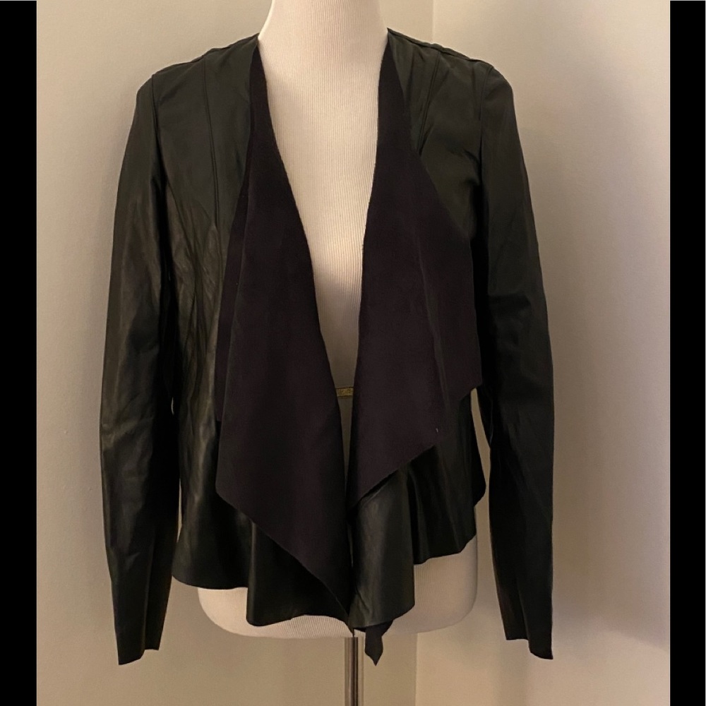 NEW BLANKNYC Black Faux Leather Open Front Jacket